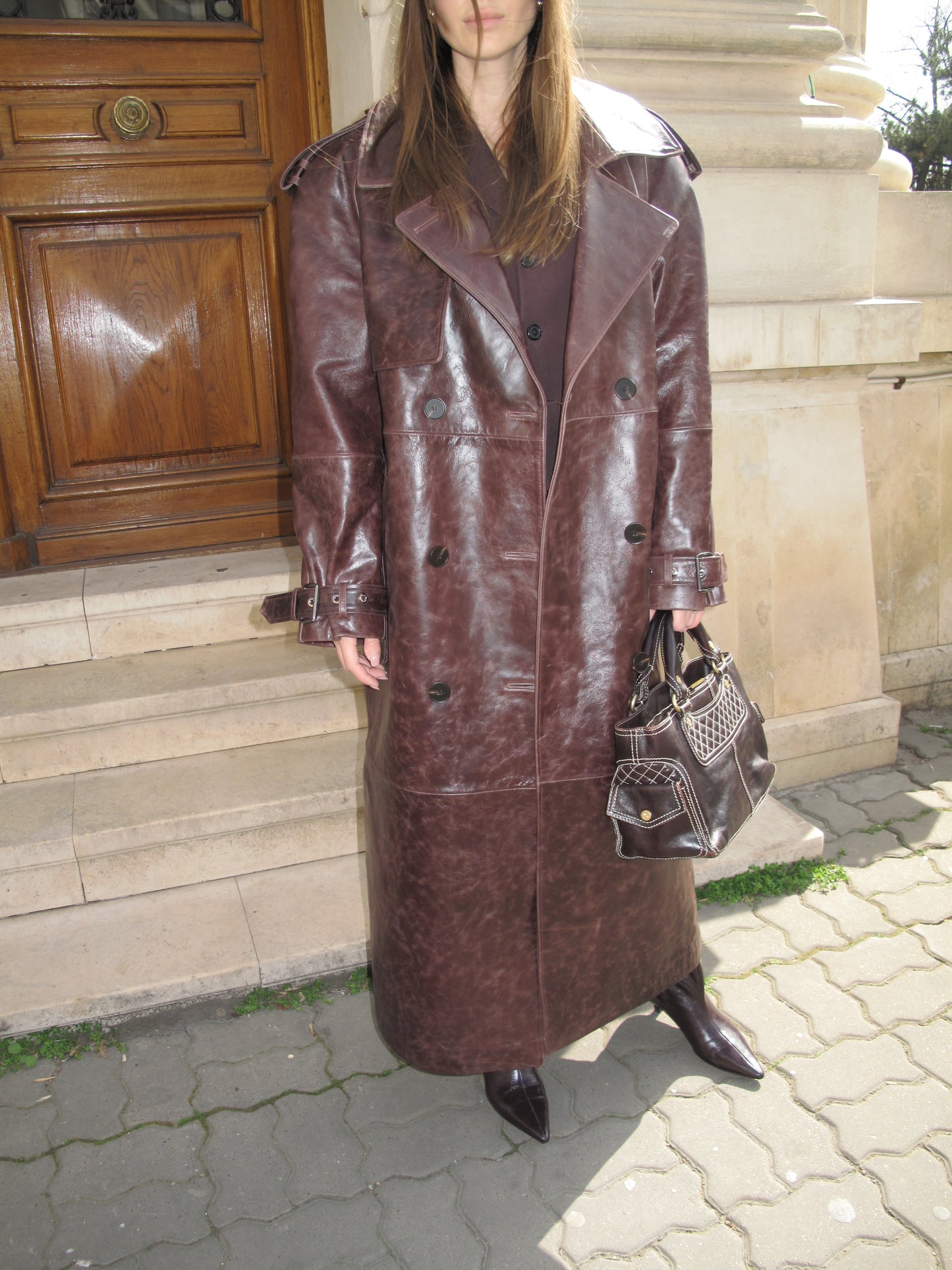 Trenchcoat aus echtem Leder in Haselnussbraun