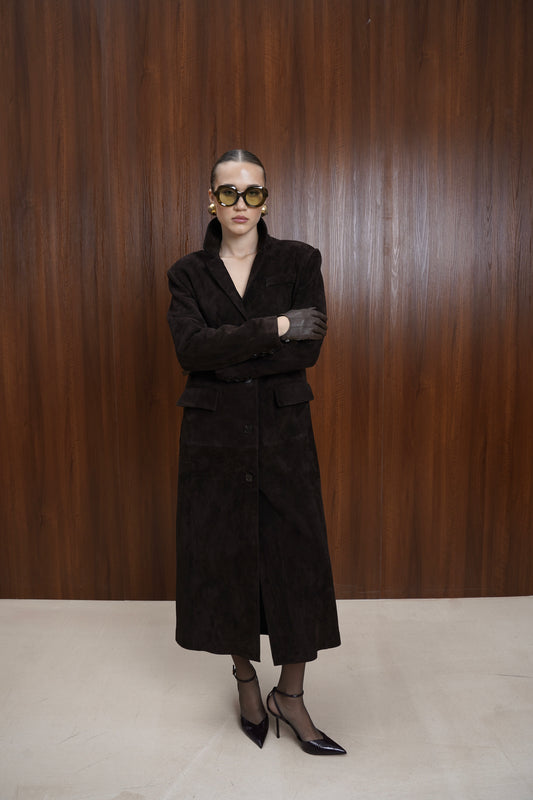 Trench Kyle din piele intoarsa