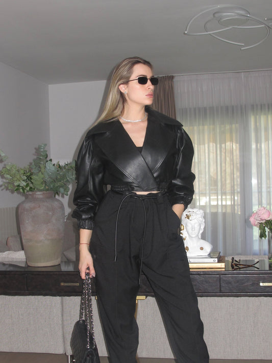 Geaca crop din piele naturala Vivi