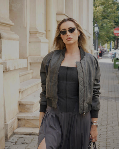 Geaca bomber din piele naturala Mia