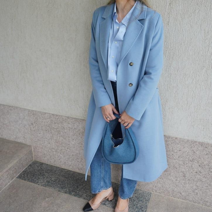 Palton bleu din casmir Kaya - ÌNURI