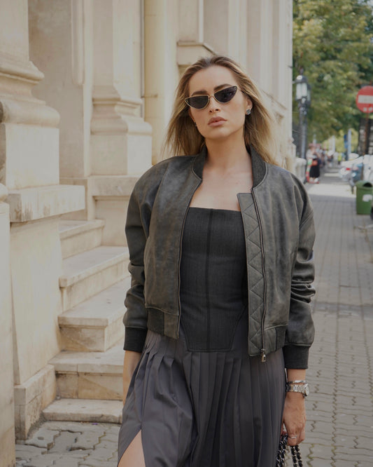 Geaca bomber de piele naturala  premium Mia - INURI
