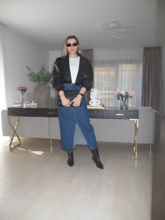 Geaca crop din piele naturala Vivi