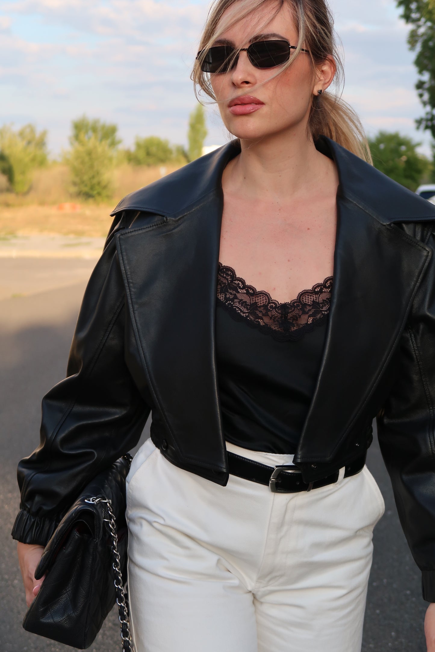 Vivi Premium-Crop-Jacke aus echtem Leder