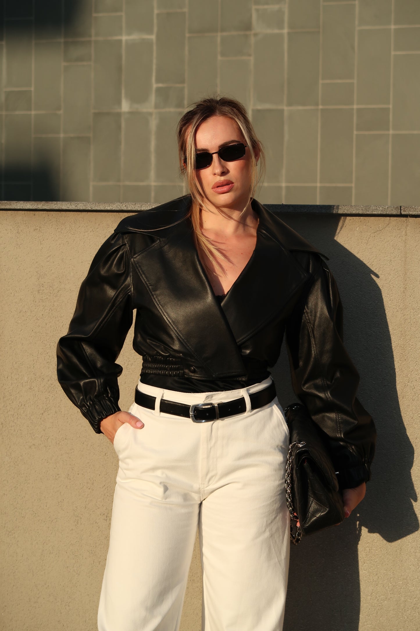 Vivi Premium-Crop-Jacke aus echtem Leder
