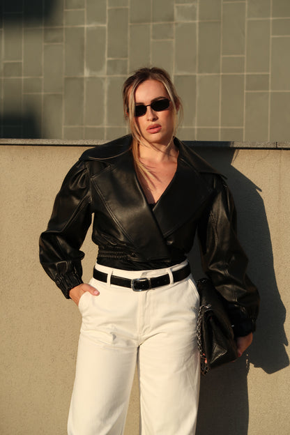 Vivi Premium-Crop-Jacke aus echtem Leder