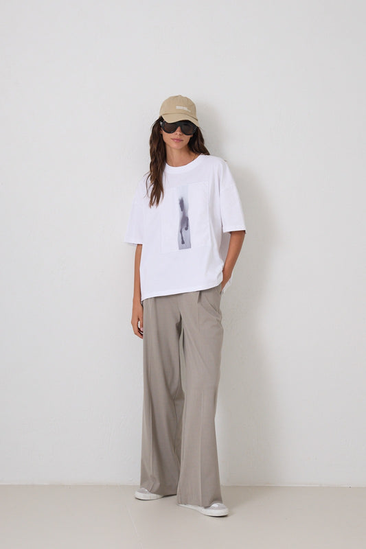 Tricou alb din bumbac cu imprimeu