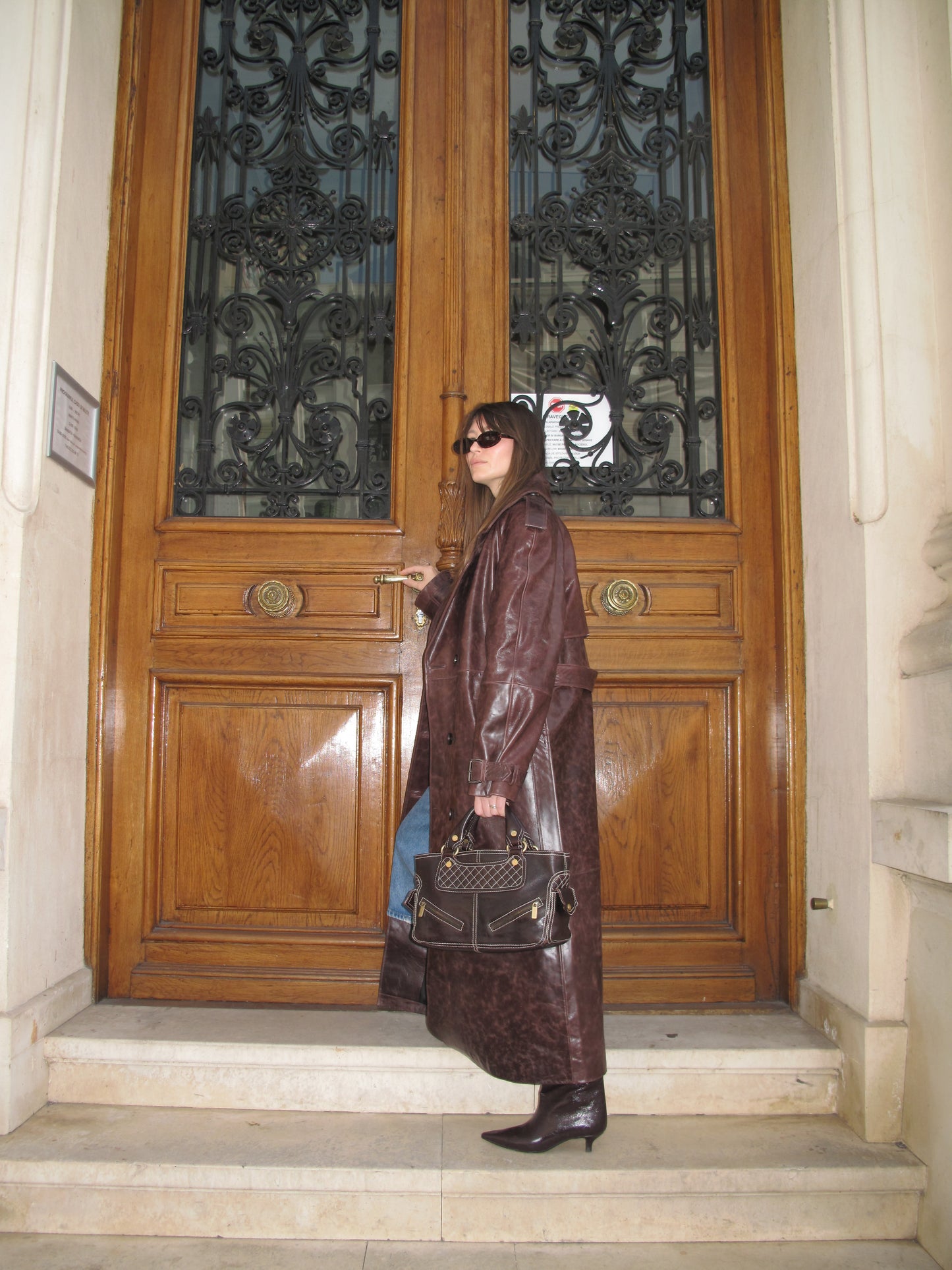 Trenchcoat aus echtem Leder in Haselnussbraun