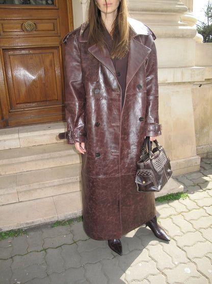 Trenchcoat aus echtem Leder in Haselnussbraun
