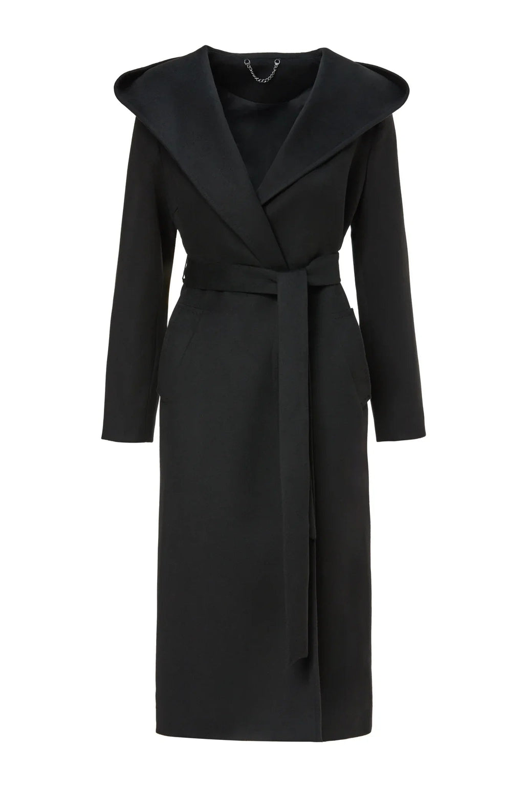 Palton Kira negru cu gluga din casmir - INURI