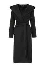 Palton Kira negru cu gluga din casmir - INURI