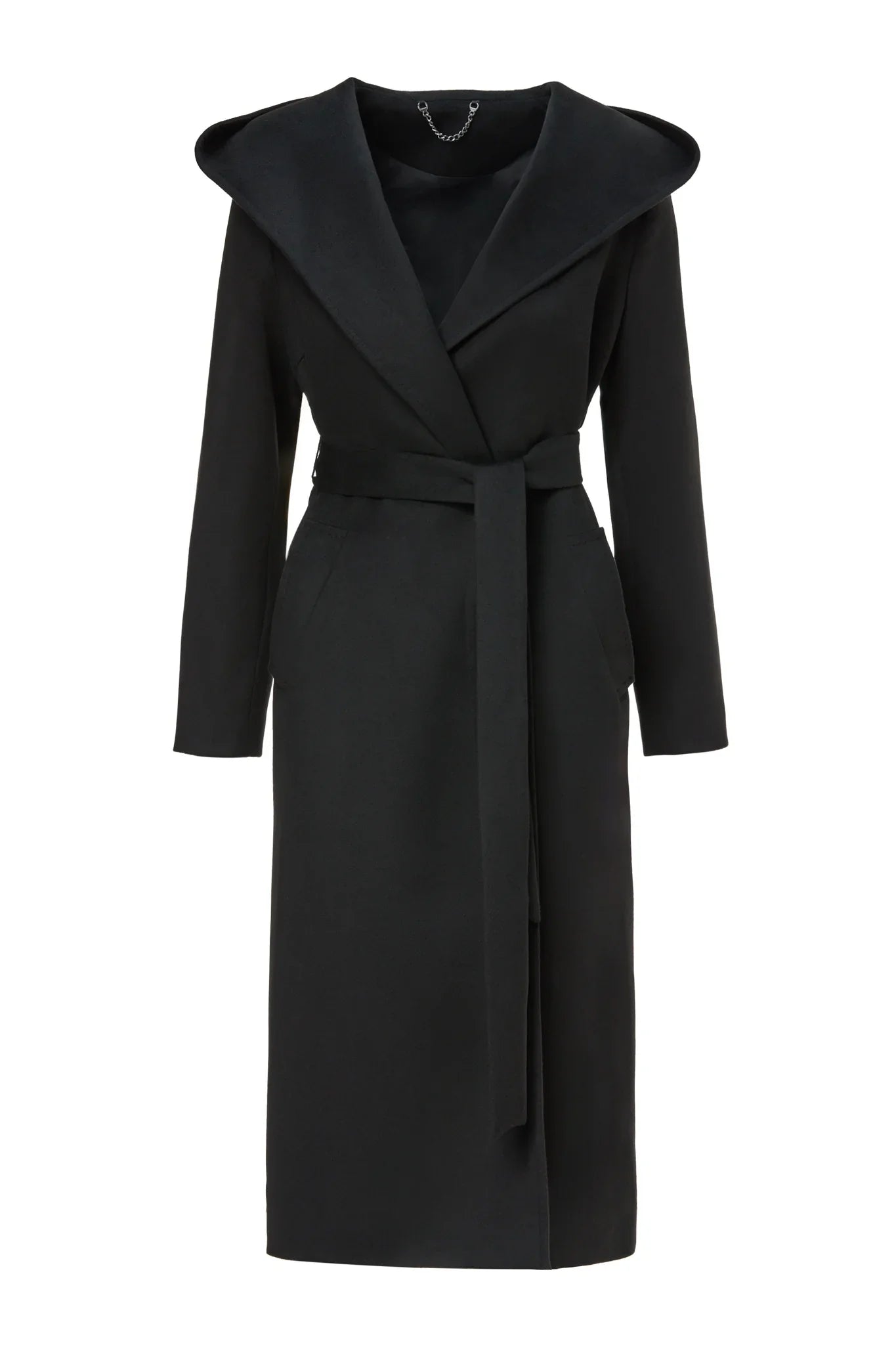 Palton Kira negru cu gluga din casmir - INURI