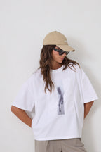 Tricou alb Horse din bumbac cu imprimeu - INURI