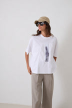 Tricou alb Horse din bumbac cu imprimeu - INURI